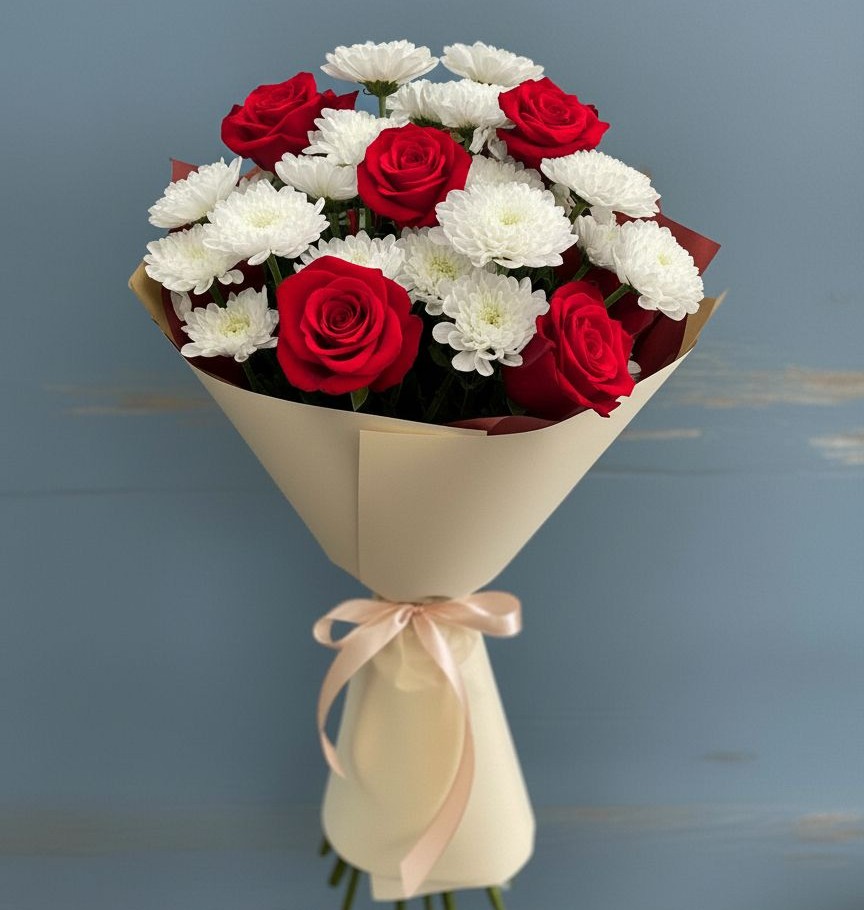 Букет цветов из: Розы и Хризантемы в Лысогорской