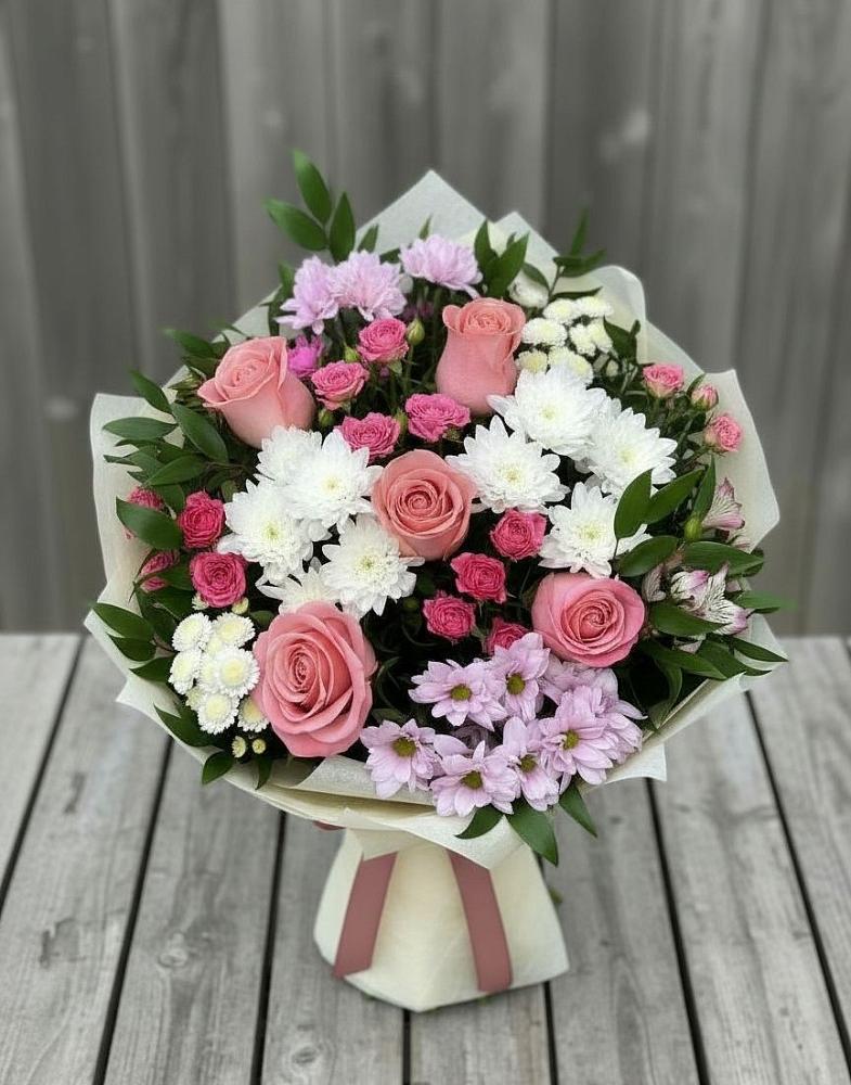 Букет цветов из: Альстромерии, Гвоздики, Розы и Хризантемы в Лысогорской