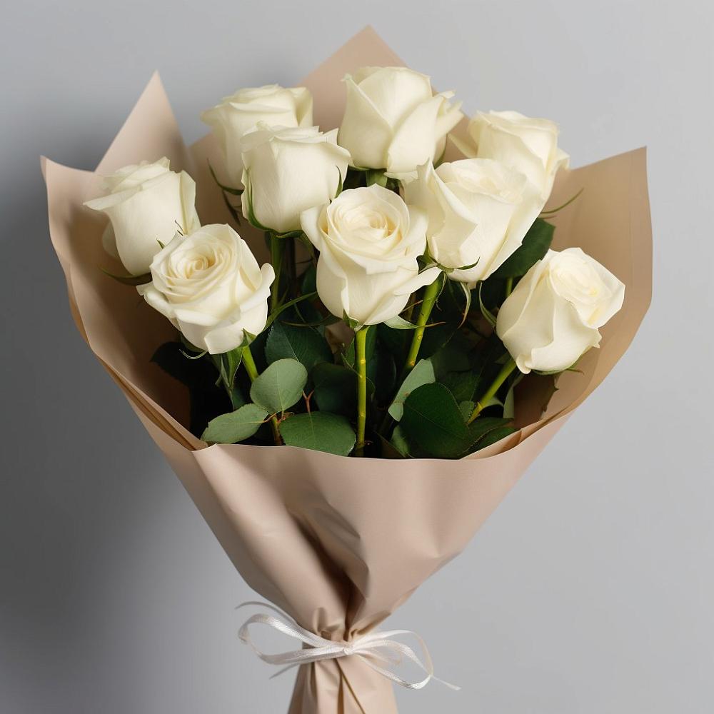 Букет 9 Белых роз Эдлесс Лав в Лысогорской