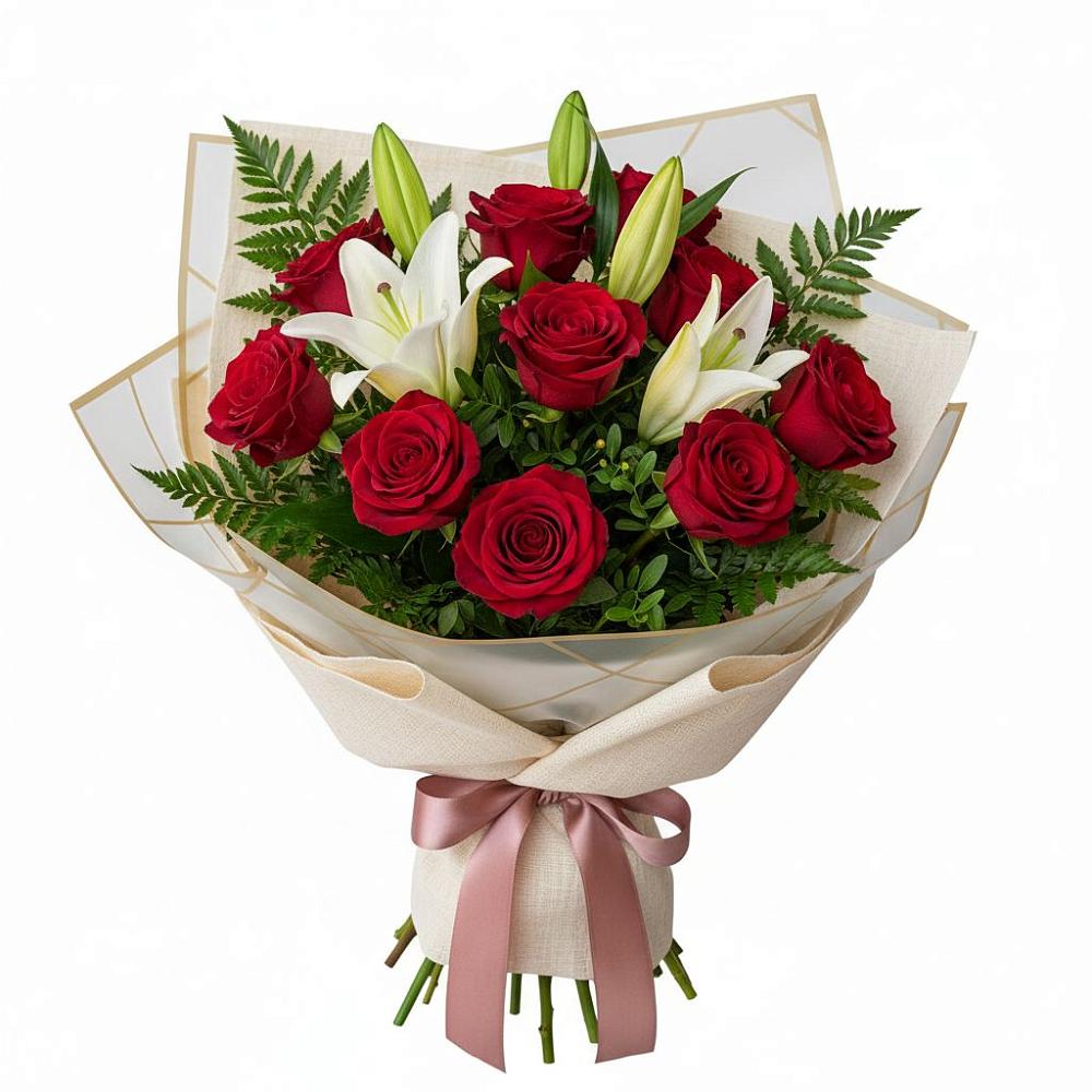 Букет цветов из: Лилии и Розы в Лысогорской