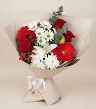 Букет цветов из:  Розы, Хризантемы, Герберы и Лилии #REPLACE_PRED# Лысогорской