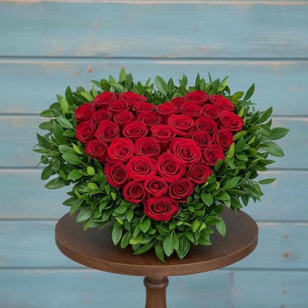 Цветочная композиция из Розы в виде сердца в Лысогорской