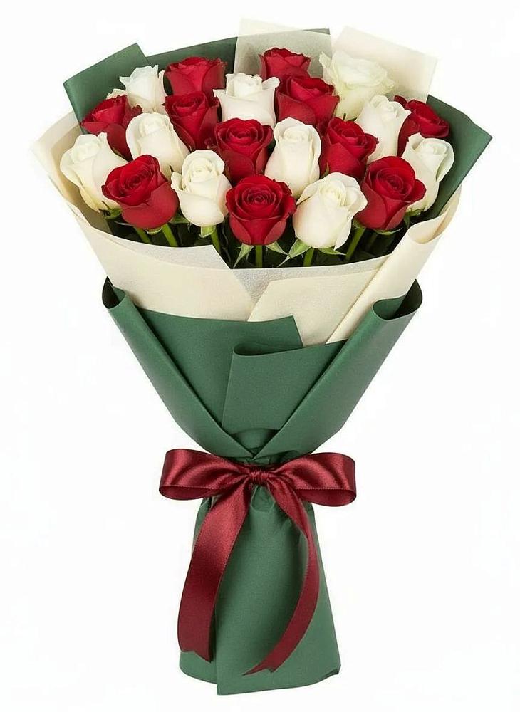 Букет Микс из красных и белых роз в Лысогорской