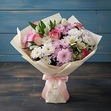 Букет цветов из:  Хризантемы, Альстромерии и Розы #REPLACE_PRED# Лысогорской