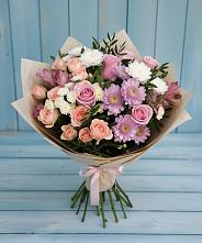 Букет цветов из:  Хризантемы, Розы и Альстромерии в Лысогорской